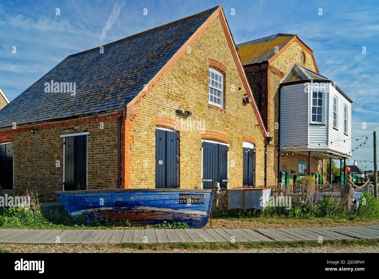 UK, Kent, Whitstable Seafront, Whitstable Oyster Company Boat and