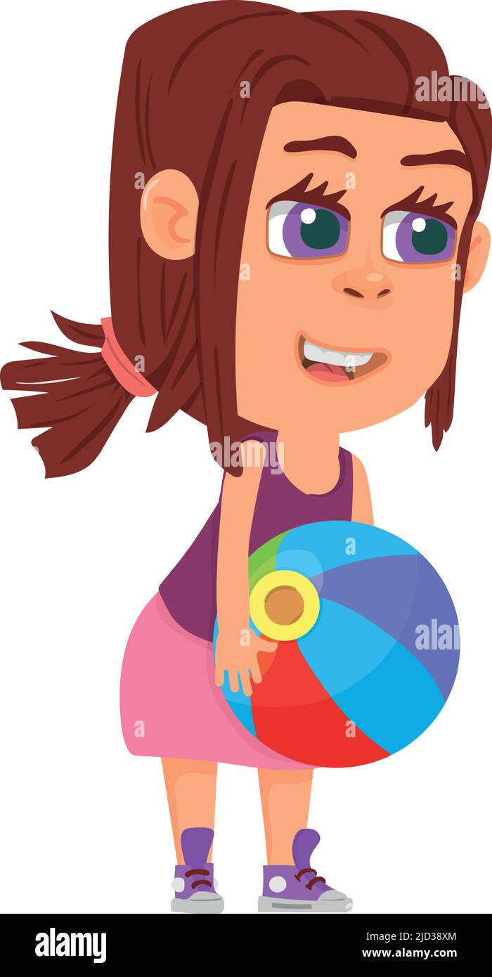 Girl playing with beach ball. Funny kid character Stock Vector Image