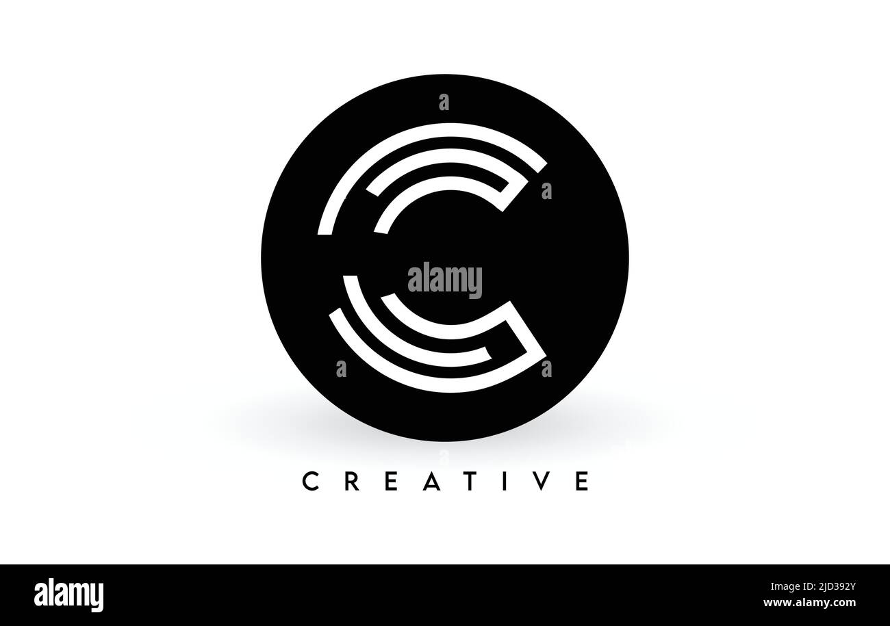C letter logo design on a black circle. Creative White lines A letter ...