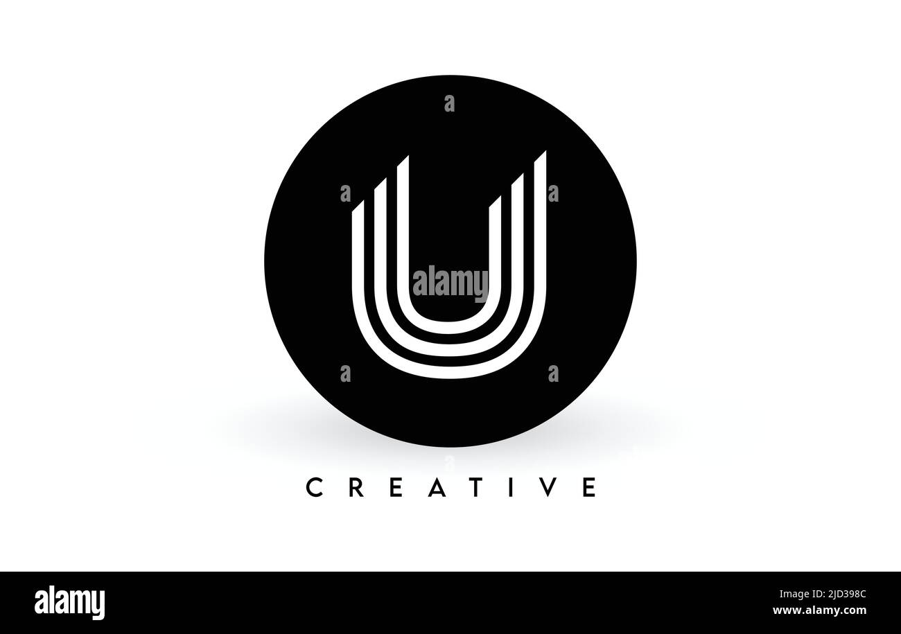 U letter logo design on a black circle. Creative White lines A letter ...