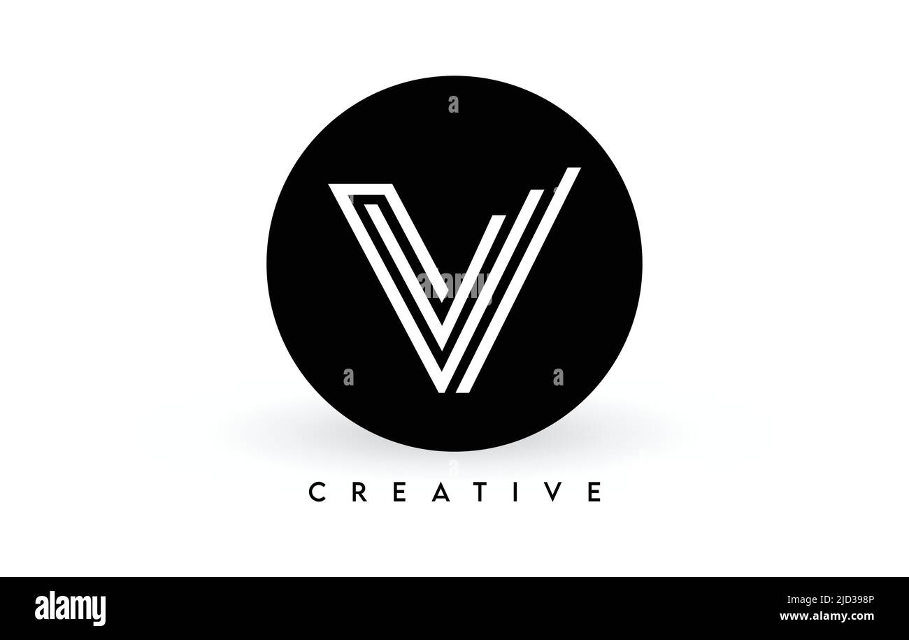 V Letter Logo Design On A Black Circle Creative White Lines A Letter