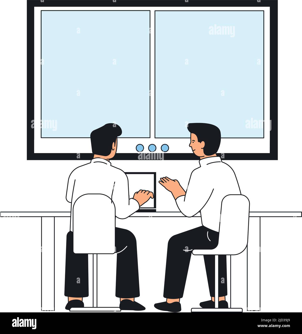 Teamwork concept. Colleagues discussing work problem in conference room Stock Vector