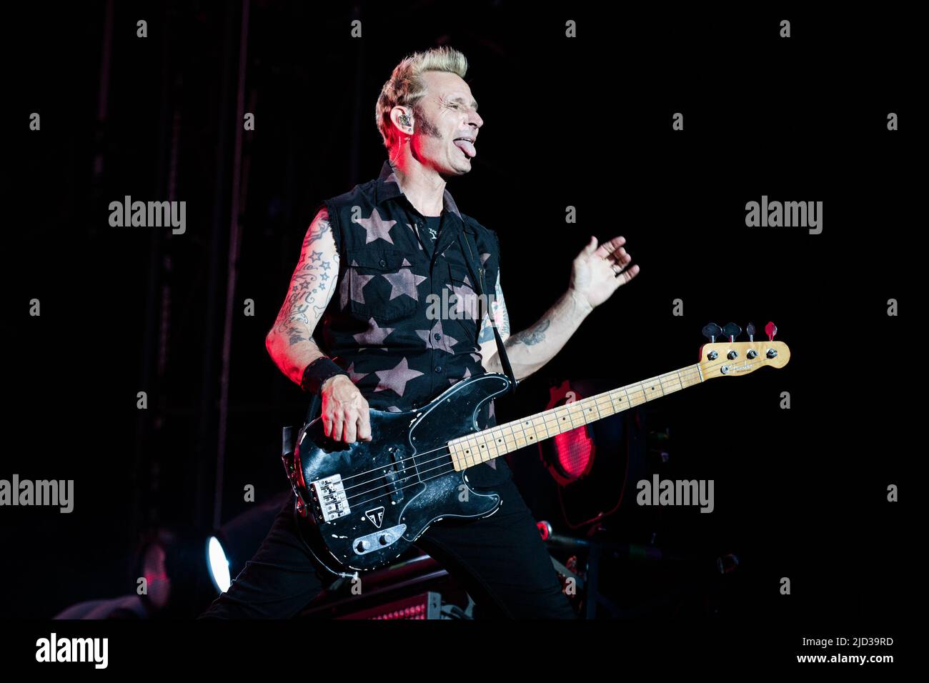 ITALY, MILAN, JUNE 15TH 2022: Mike Dirnt, bassist of the American punk rock band GREEN DAY preforms live on stage at Ippodromo SNAI La Maura during the 'I-Days Festival 2022' Stock Photo