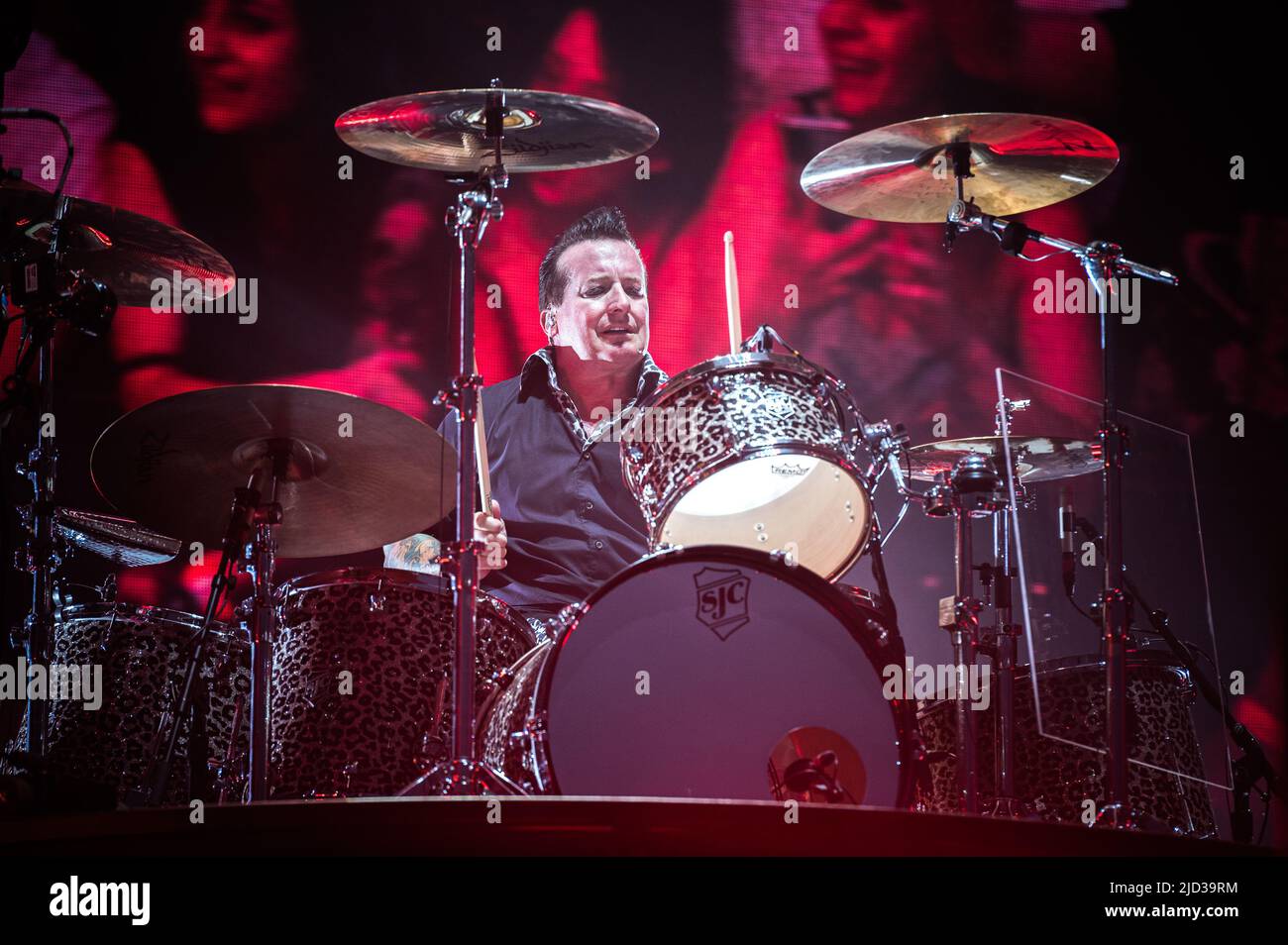ITALY, MILAN, JUNE 15TH 2022: Tre Cool, drummer of the American punk rock band GREEN DAY preforms live on stage at Ippodromo SNAI La Maura during the 'I-Days Festival 2022' Stock Photo