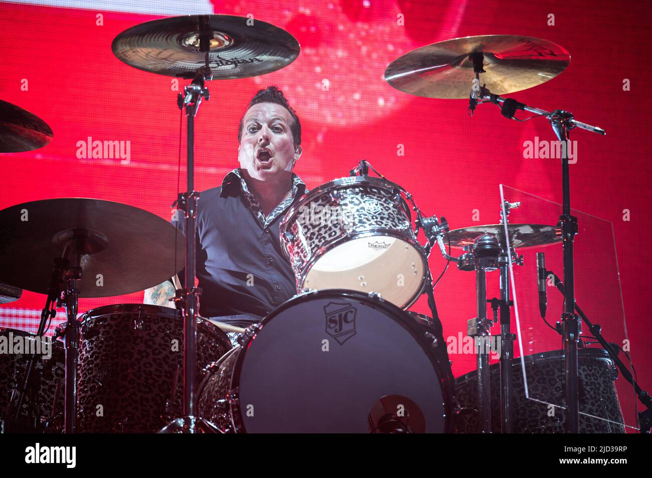 ITALY, MILAN, JUNE 15TH 2022: Tre Cool, drummer of the American punk rock band GREEN DAY preforms live on stage at Ippodromo SNAI La Maura during the 'I-Days Festival 2022' Stock Photo