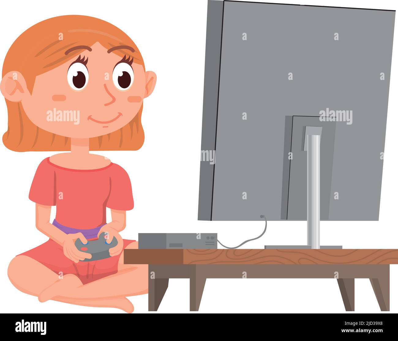 Girl playing games on video console. Cute gamer Stock Vector