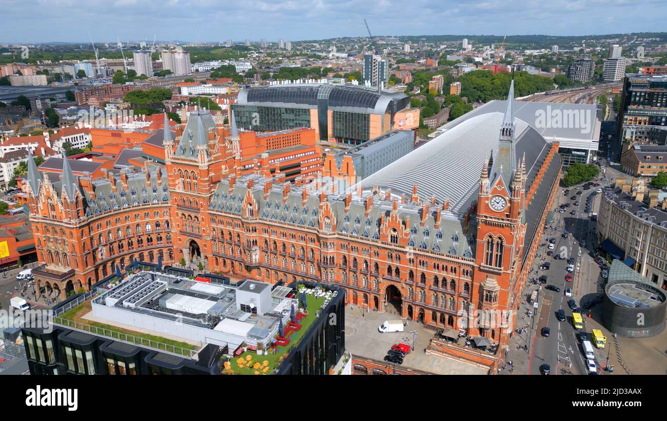 Aerial view over Kings Cross - St Pancras train station in London Stock Photo