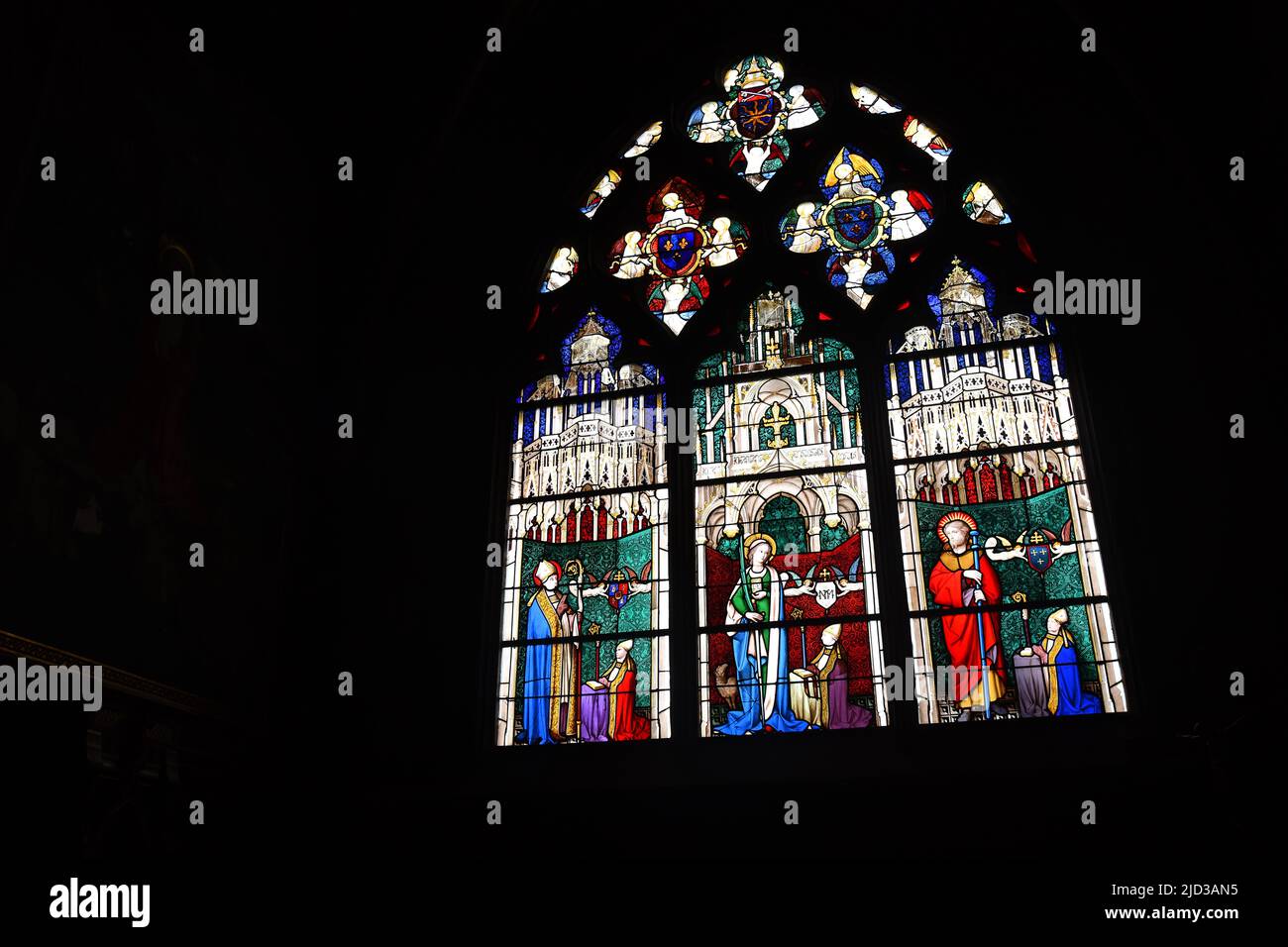 Bourges Cathedral in central France stained glass window religous Stock Photo