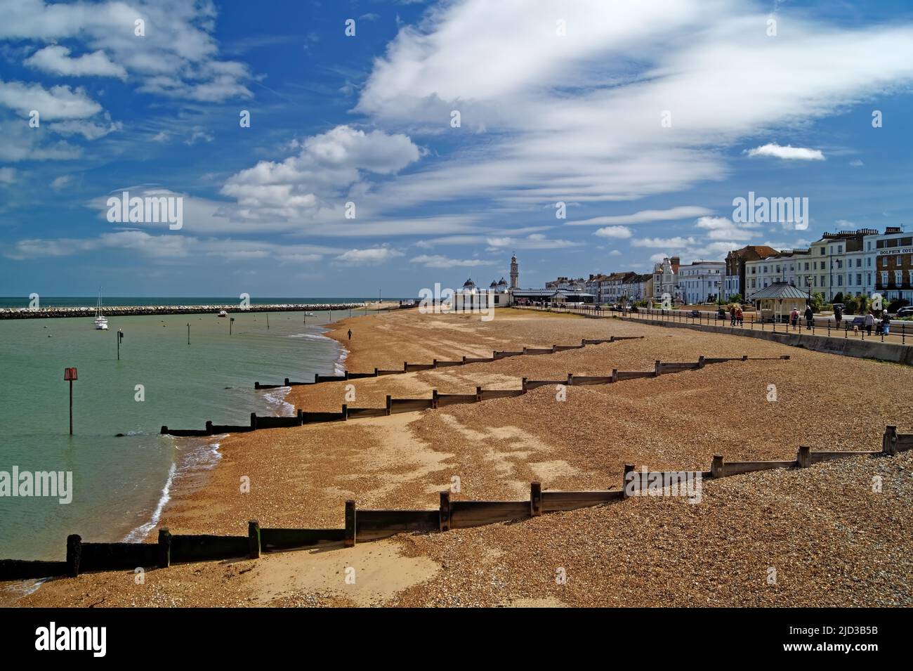 UK, Kent, View East from Herne Bay Pier along the Beach and Promenade Stock Photo