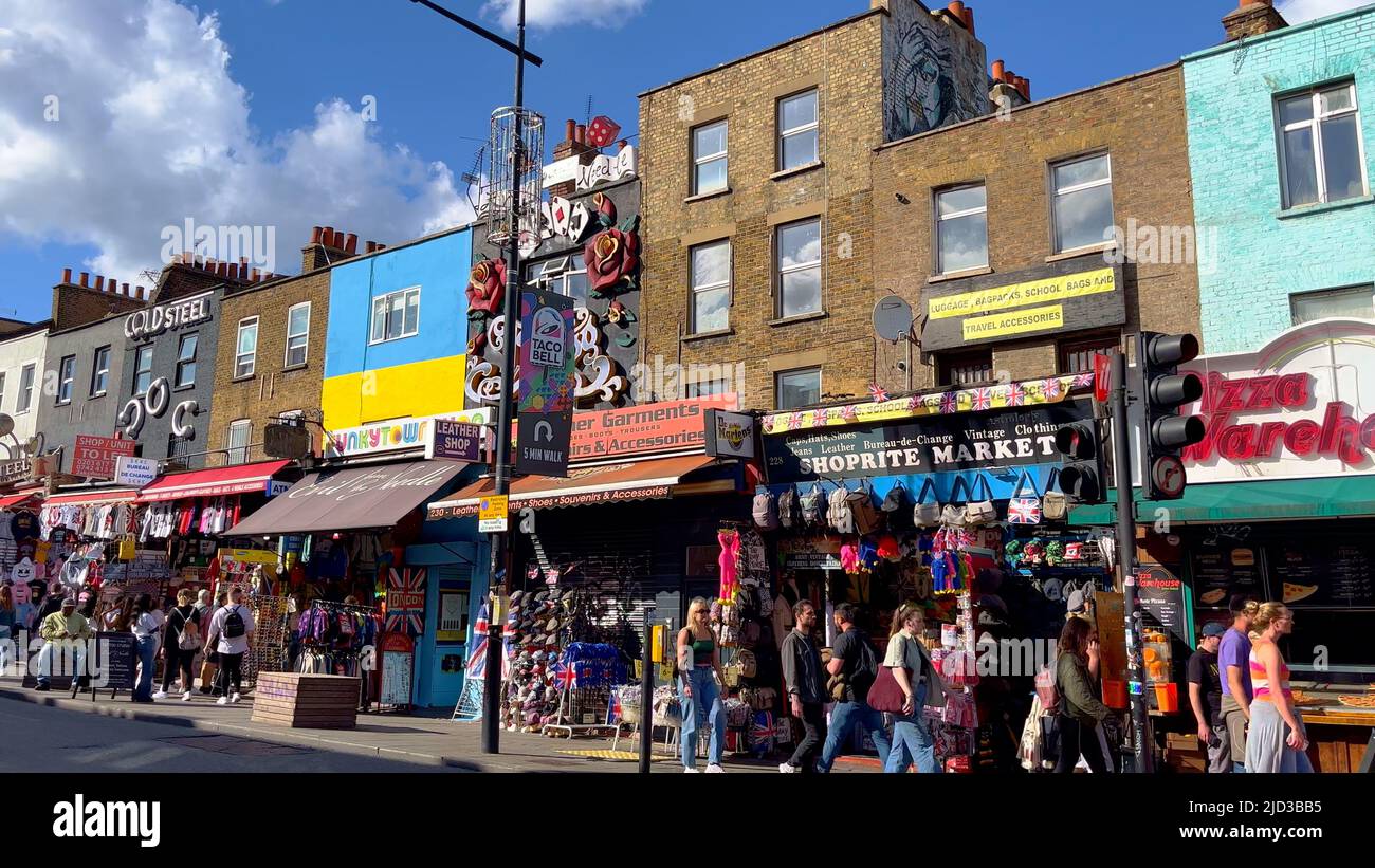 The colorful shops and crazy houses at Camden High Street in London ...