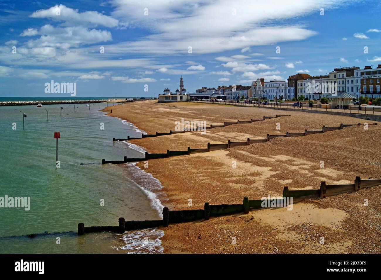 UK, Kent, View East from Herne Bay Pier along the Beach and Promenade Stock Photo