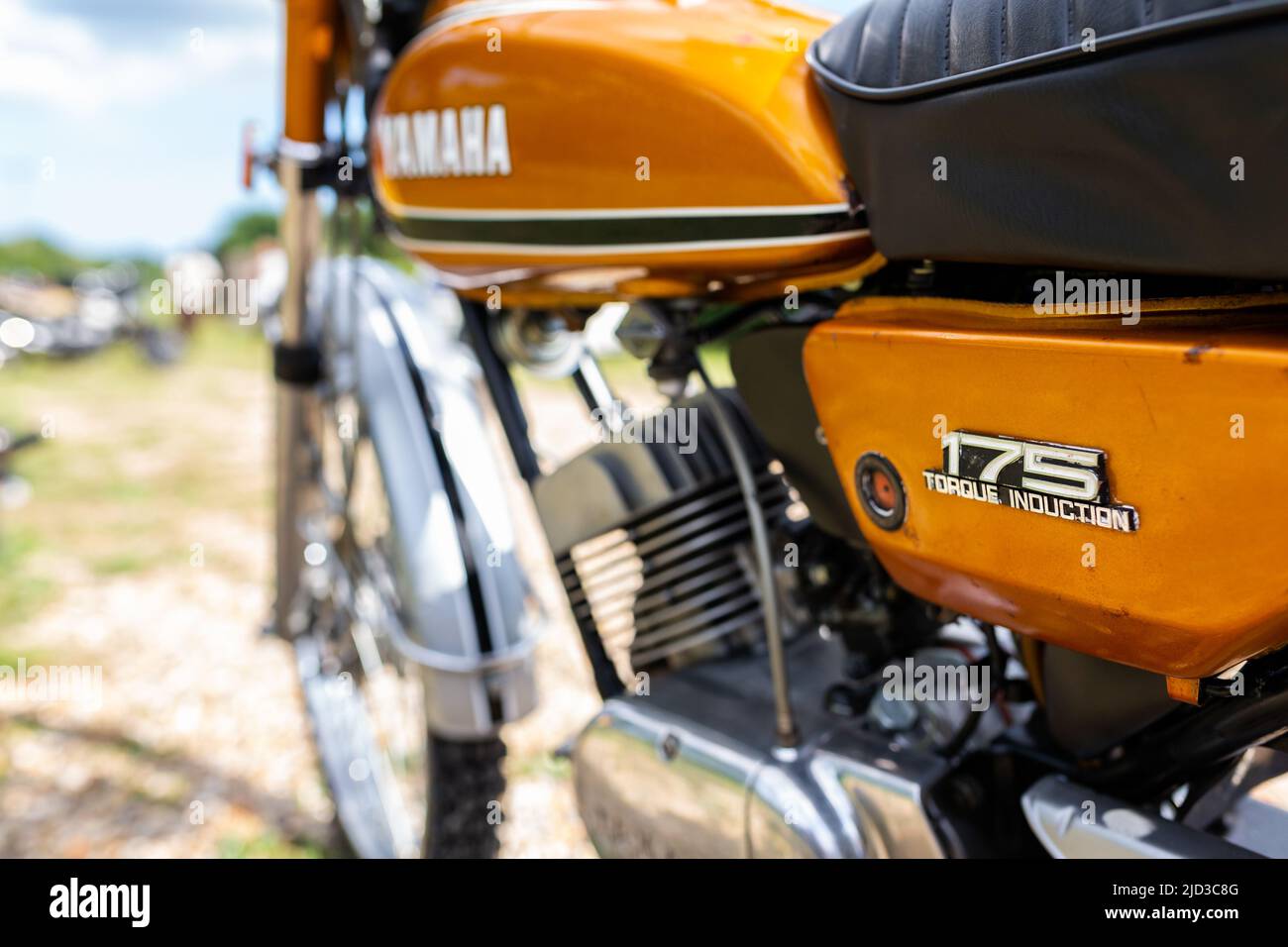 Woodbridge Suffolk Uk August 14 21 A Classic 1973 Yamaha Dt175 Motorbike On Display At A Bikers Meet Stock Photo Alamy