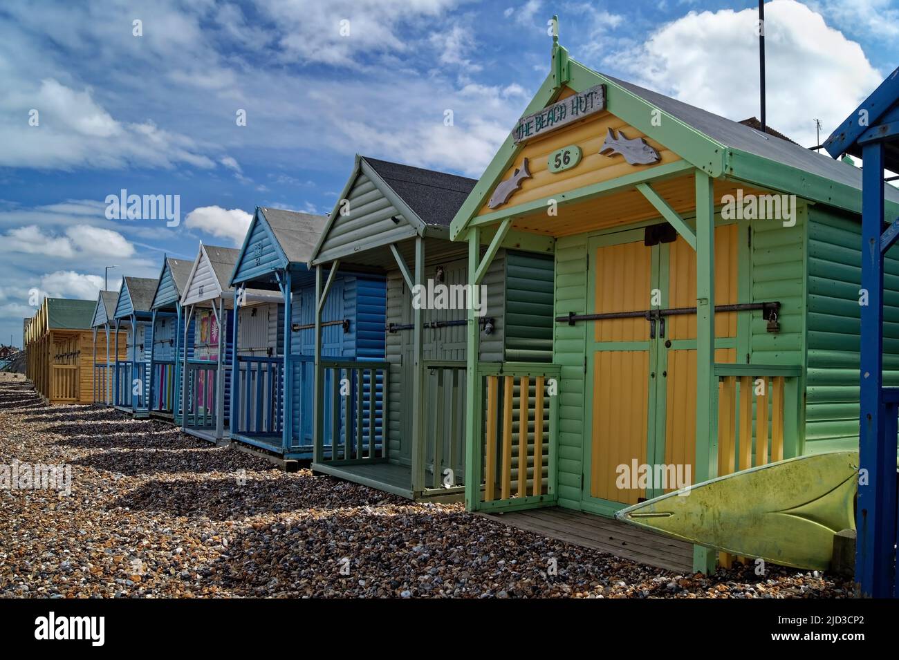 UK, Kent, Herne Bay Beach Huts Stock Photo