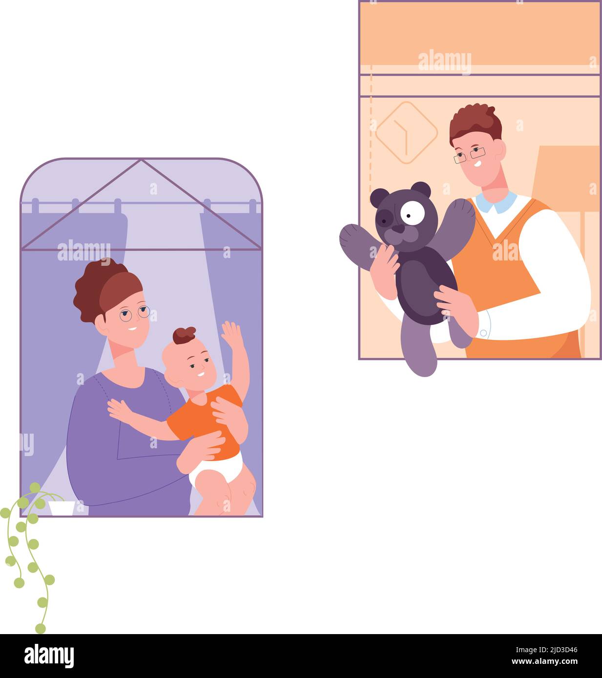Man helping woman with baby in window frames. Friendly neighborhood ...