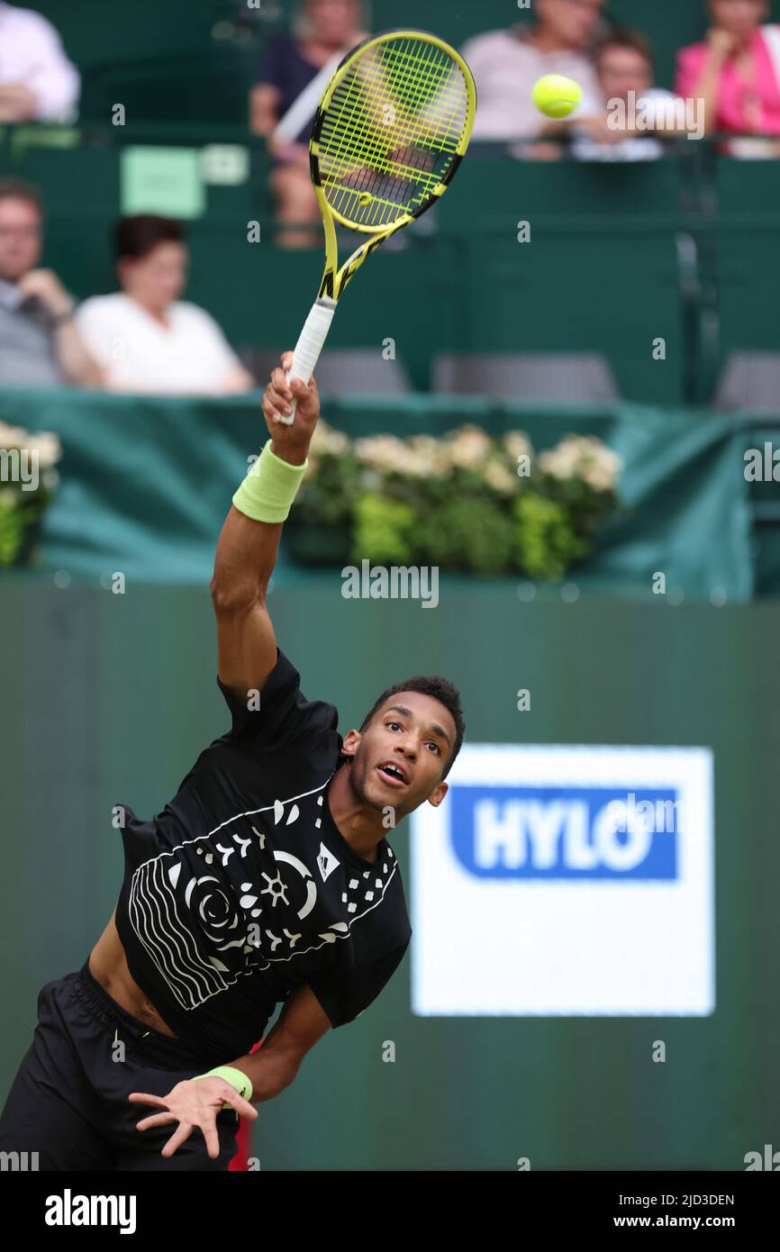 Felix Auger-Aliassime of Canada makes a forehand return to Marin Cilic of Croatia during their fourth round match at the Australian Open tennis championships in Melbourne, Australia, Monday, Jan