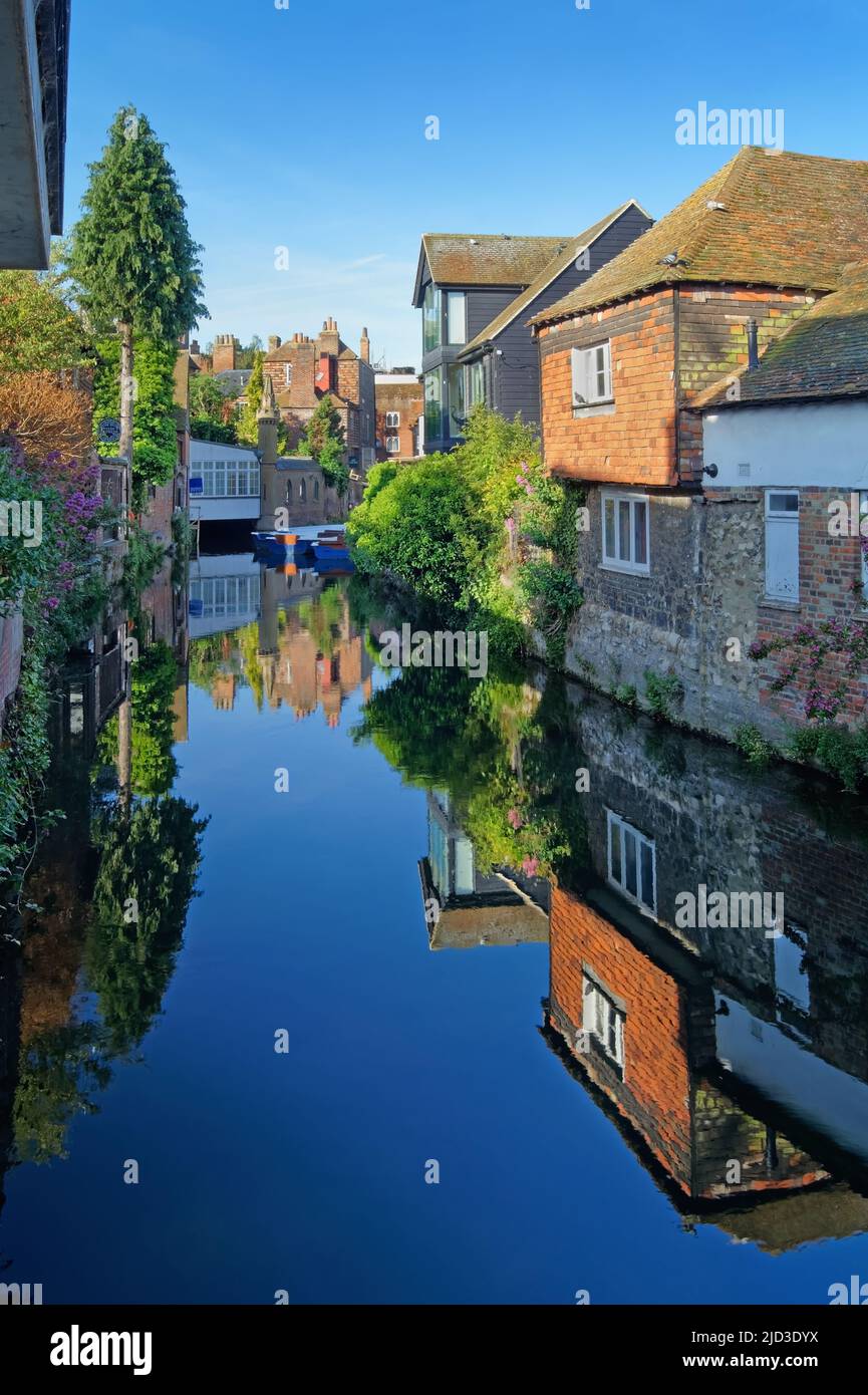 UK, Kent, Canterbury, Great Stour River and Riverside Cottages from The