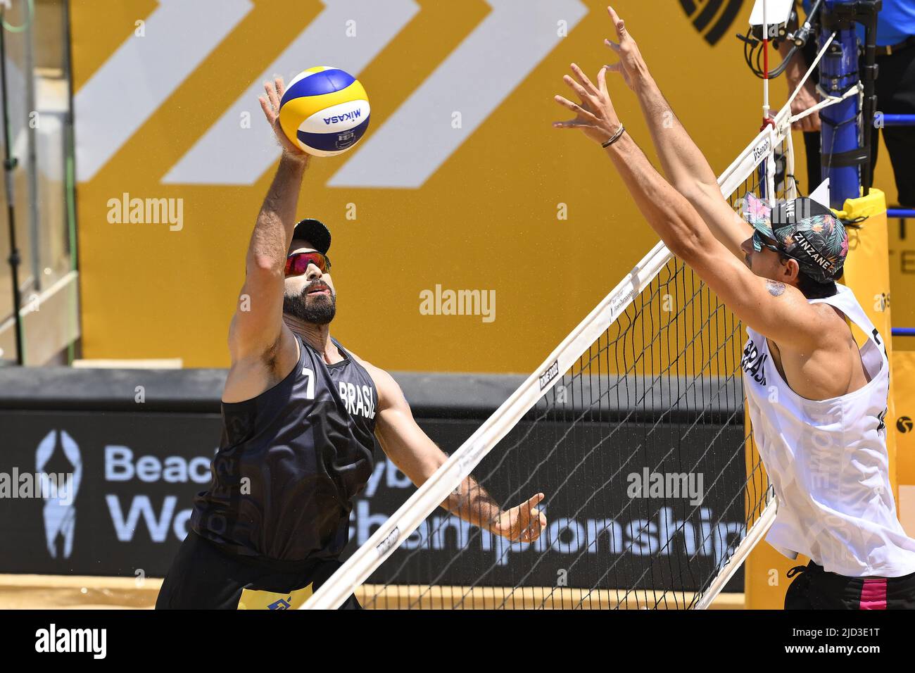 Rome, Italy. 17th June, 2022. Andre Loyola Stein/George Souto Maior Wanderley (BRA) vs Bruno Schmidt/Saymon Barbosa Santos (BRA) during the Beach Volleyball World Championships quarterfinals on 17th June 2022 at the Foro Italico in Rome, Italy. Credit: Live Media Publishing Group/Alamy Live News Stock Photo