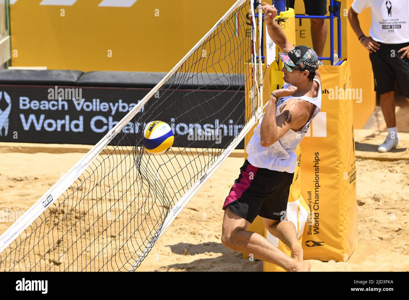 Rome, Italy. 17th June, 2022. Andre Loyola Stein/George Souto Maior  Wanderley (BRA) vs Bruno Schmidt/Saymon Barbosa Santos (BRA) during the Beach  Volleyball World Championships quarterfinals on 17th June 2022 at the Foro