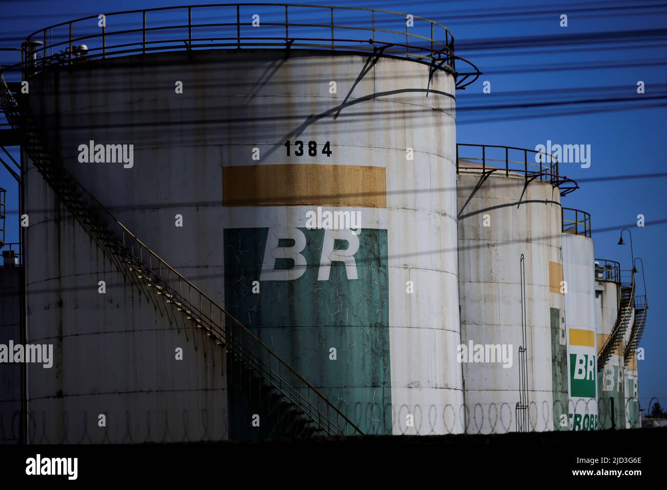 A general view of the tanks of Brazil's state-run Petrobras oil company following the announcement of updated fuel prices at at the Brazilian oil company Petrobras in Brasilia, Brazil June 17, 2022. REUTERS/Ueslei Marcelino Stock Photo