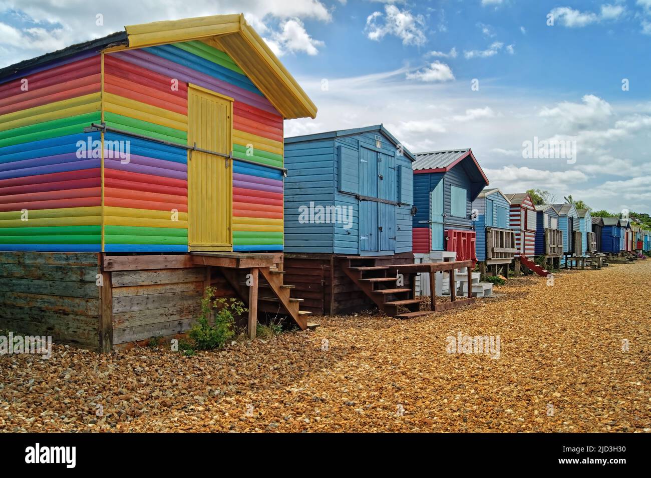 UK, Kent, Beach Huts between Whitstable and Seasalter Stock Photo