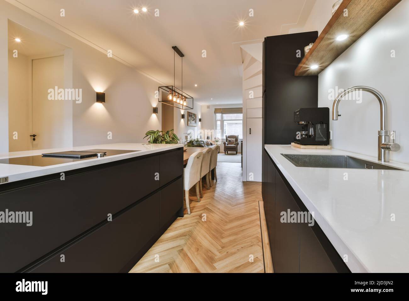 Modern minimalist style interior design of studio apartment with open ...