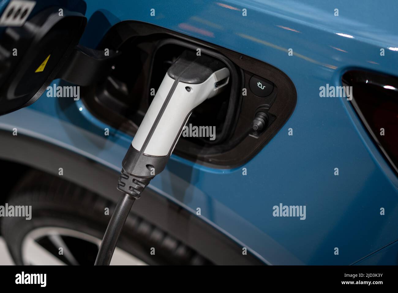 Power supply connect to electric vehicle for charge to the battery. . EV fuel Plug in hybrid car