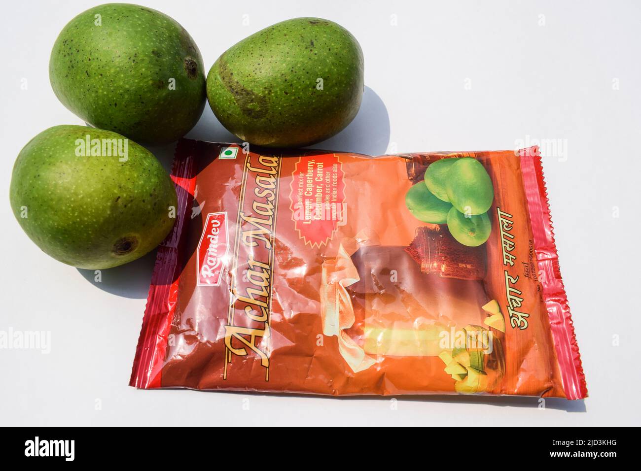 Ramdev achar masala in red packet. Instant food Spice mix to make