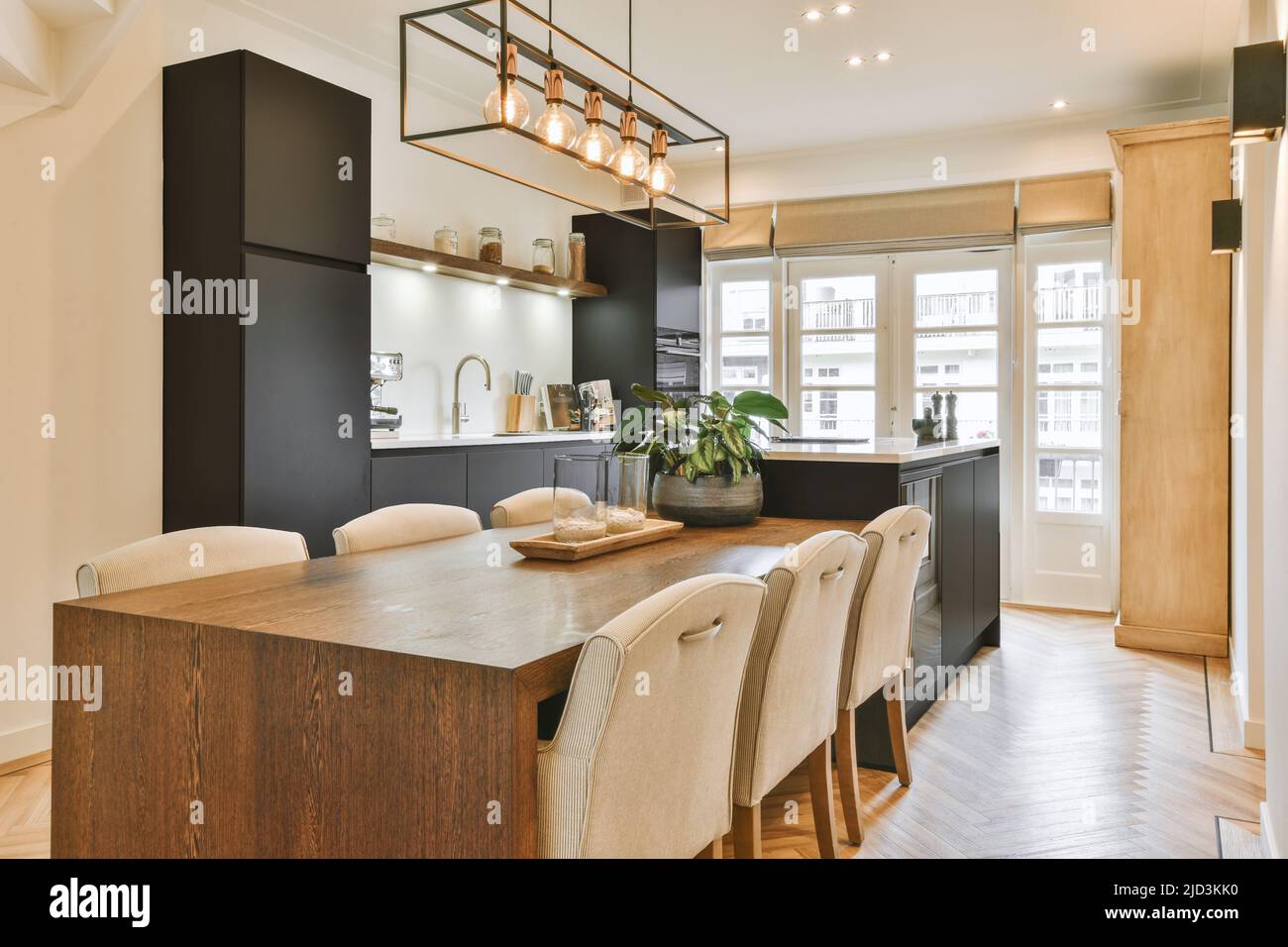 Modern minimalist style interior design of studio apartment with open ...