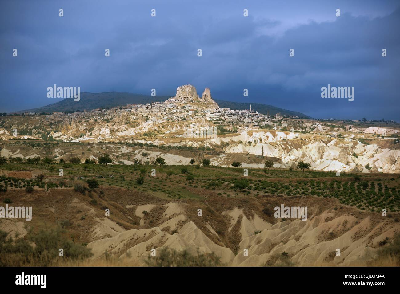 Panoramic View of Uchisar castle in Cappadocia, Turkey Stock Photo