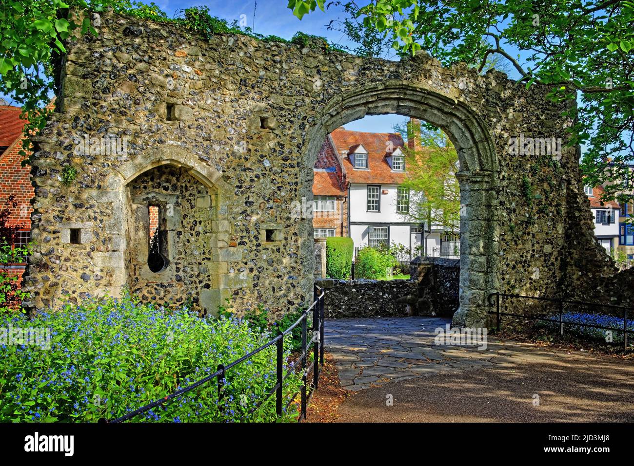 UK, Kent, Canterbury, Westgate Gardens, Ancient Bridge Abutment Stock