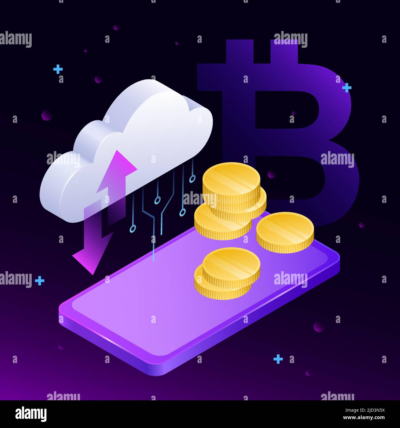 Blockchain Data Storage. Creative Crypto Cloud with Coins and Smartphone  Illustration. Vector illustration Stock Vector Image & Art - Alamy