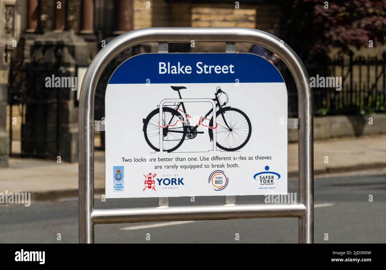 Bicycle parking on Blake Street in central York city, North Yorkshire, England Stock Photo