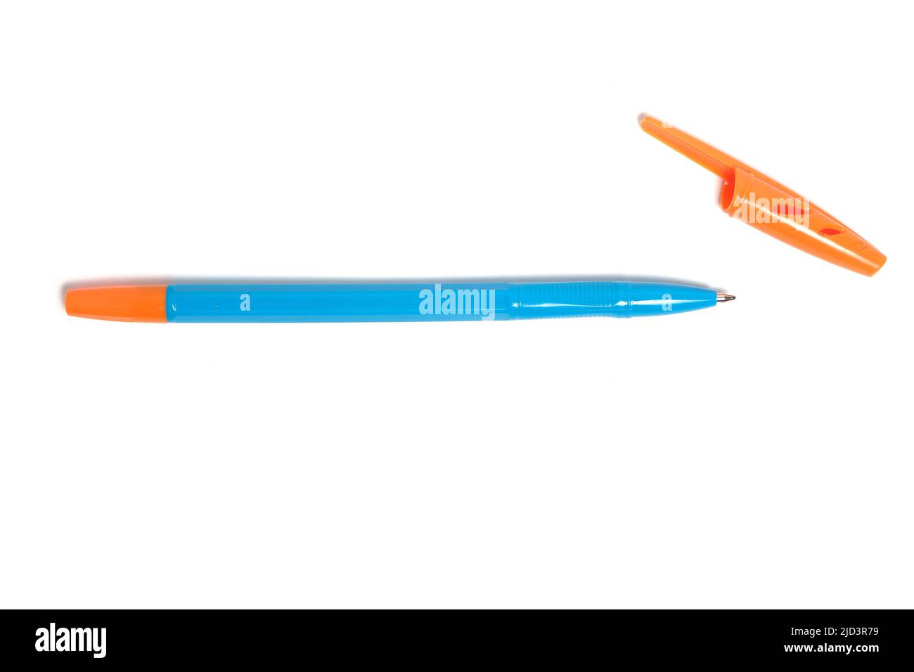 Ballpoint pen with open cap white background Stock Photo