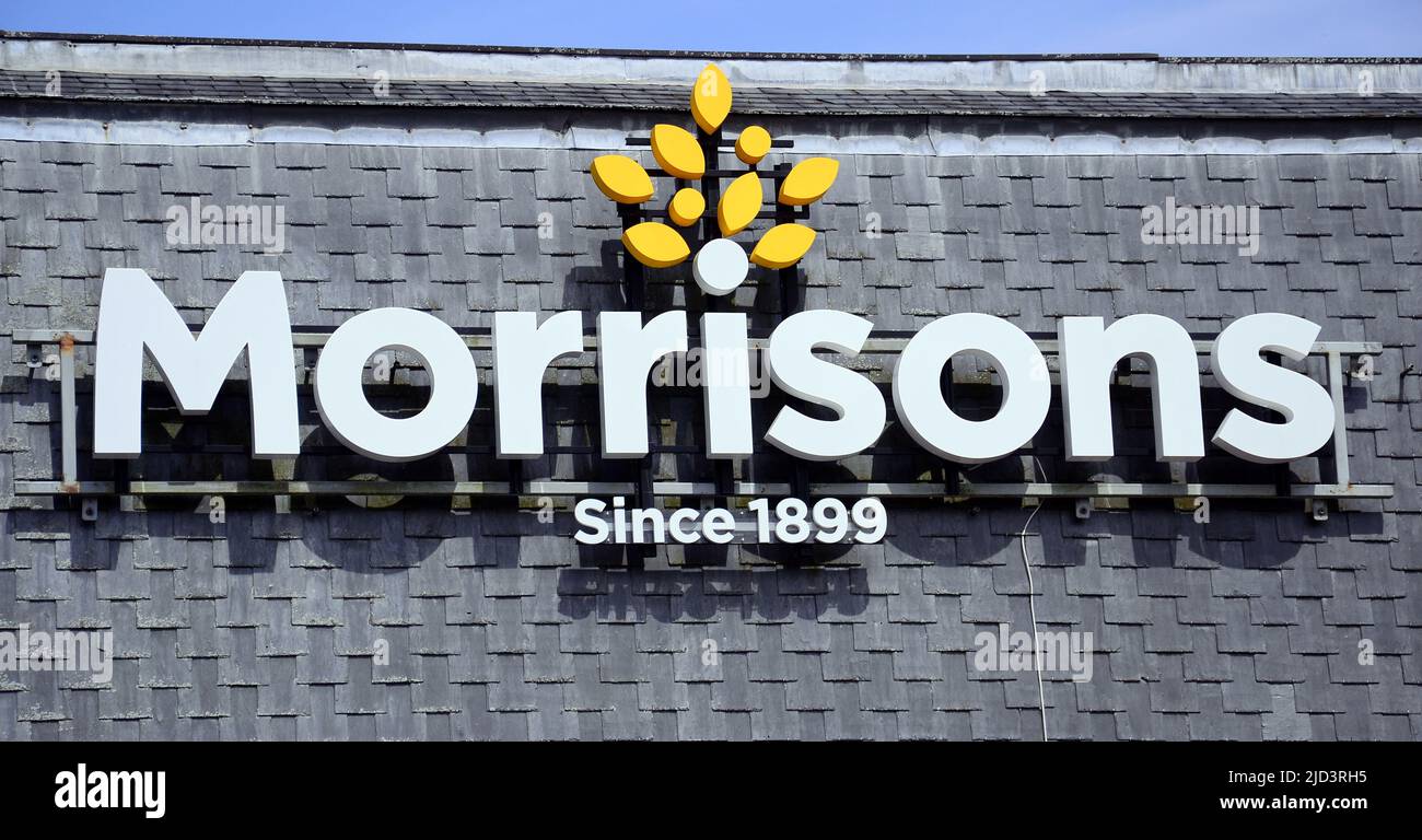 Exterior sign of a Morrisons supermarket in ChorltoncumHardy