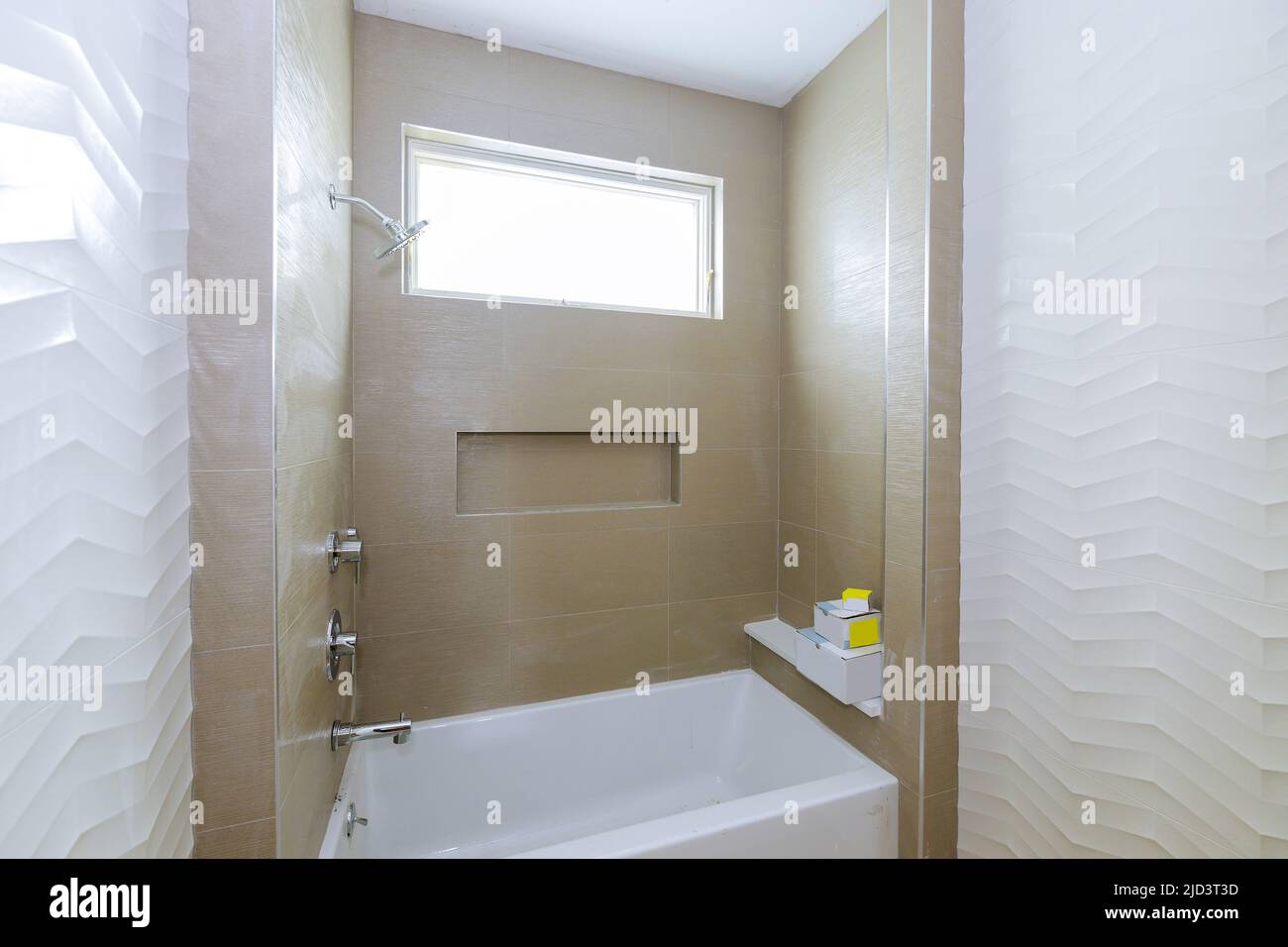 Contemporary master bathroom during renovation Stock Photo Alamy