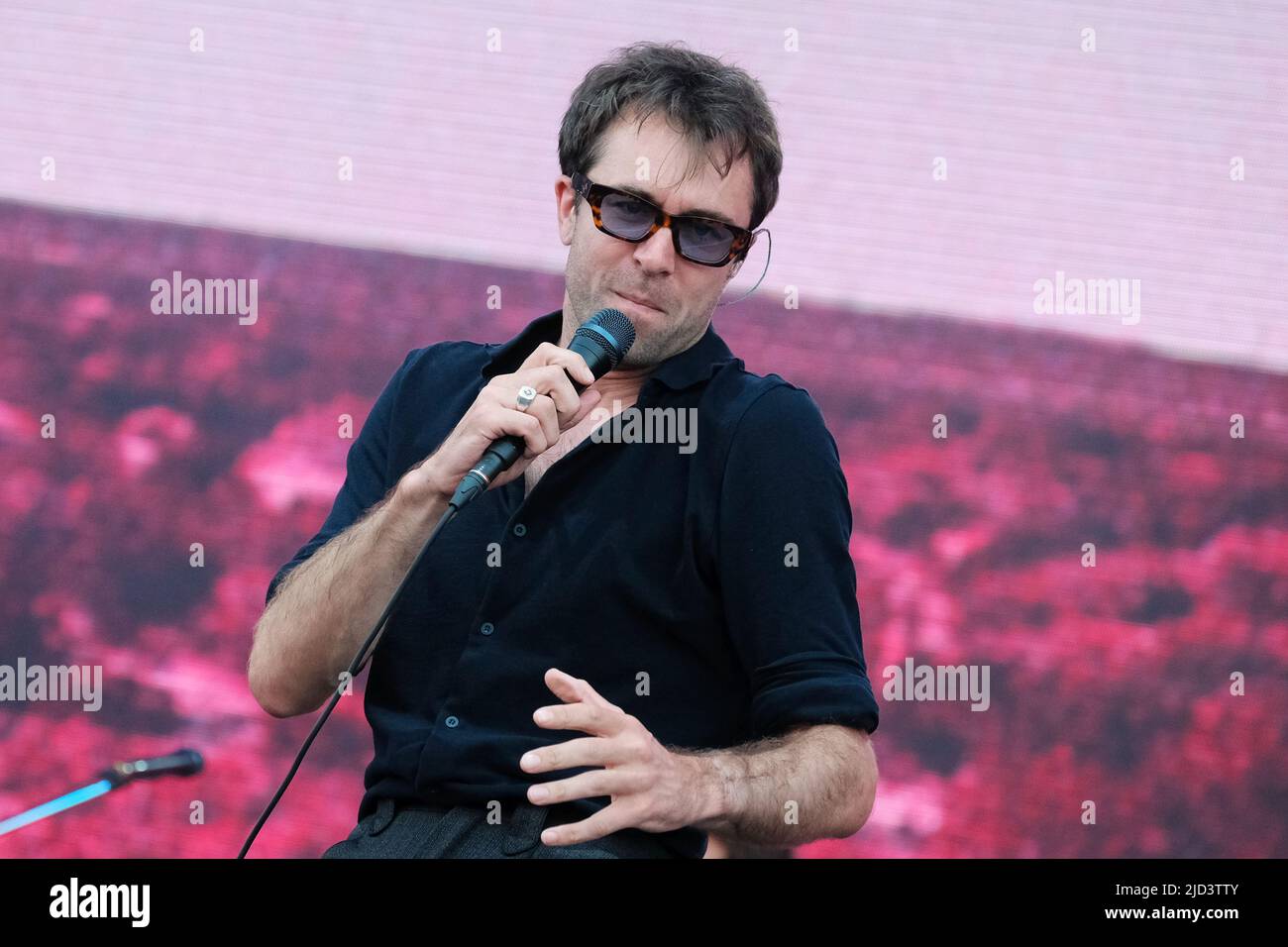 Newport, UK. 17th June, 2022. Justin Hayward-Young, lead vocalist with English Indie rock band The Vaccines performs live on stage at the Isle of Wight Festival. (Photo by Dawn Fletcher-Park/SOPA Images/Sipa USA) Credit: Sipa USA/Alamy Live News Stock Photo