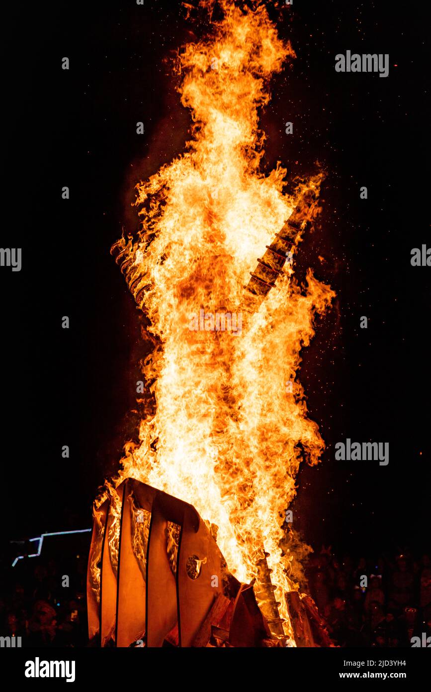 The man burns at a regional burning man event Stock Photo