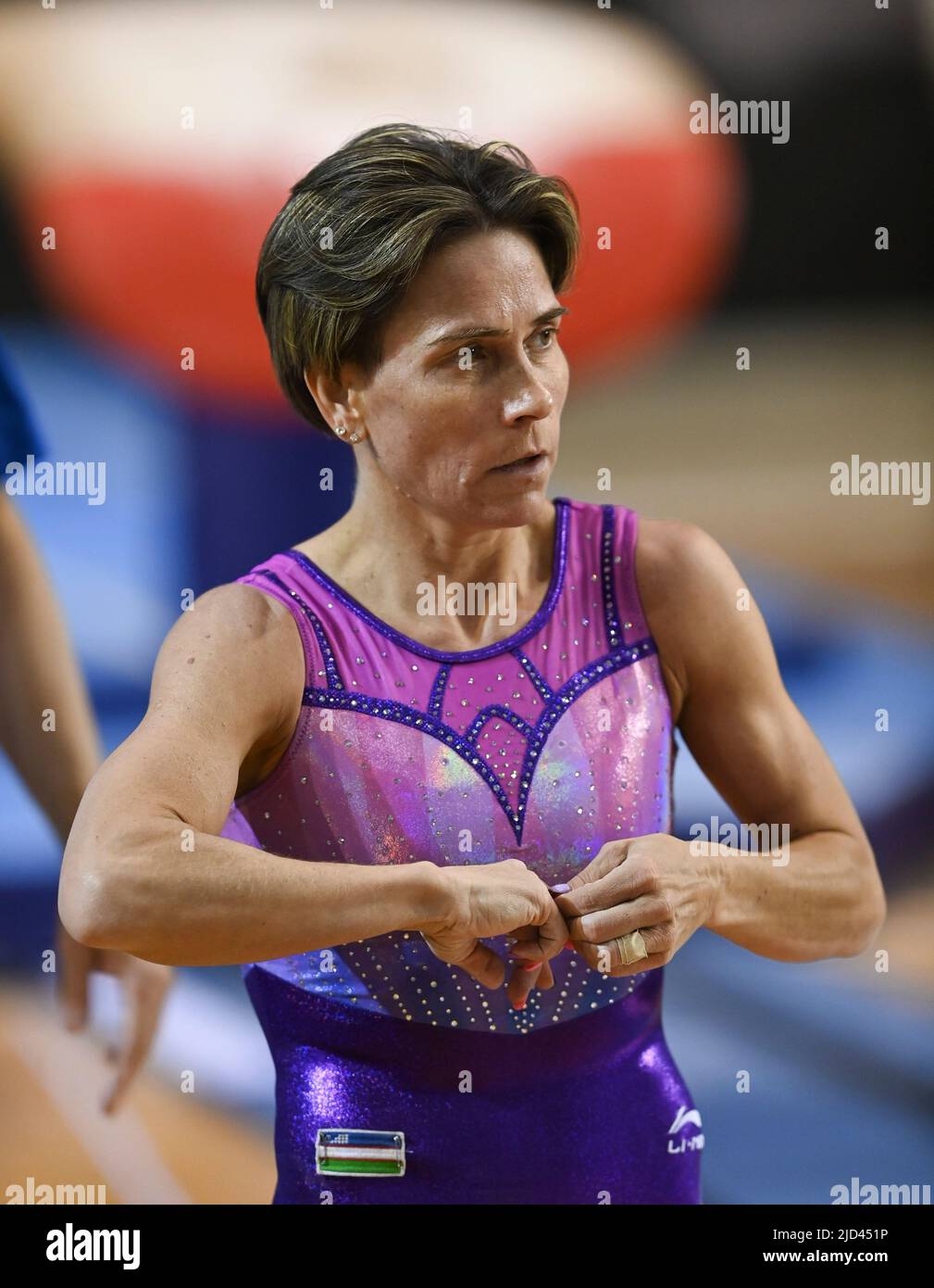 Doha. 17th June, 2022. Oksana Chusovitina of Uzbekistan reacts during