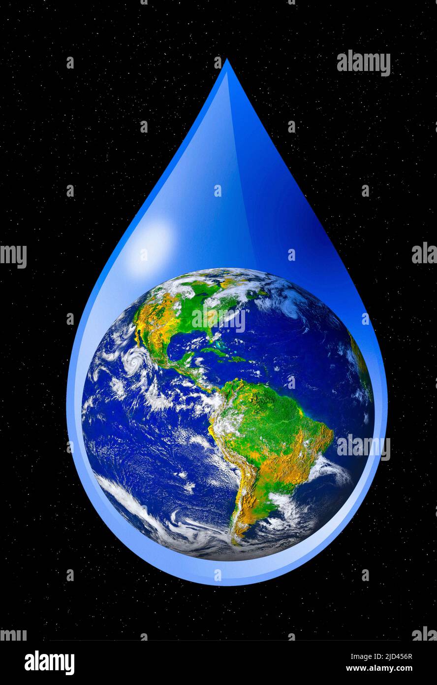 Earth in a water droplet Stock Photo
