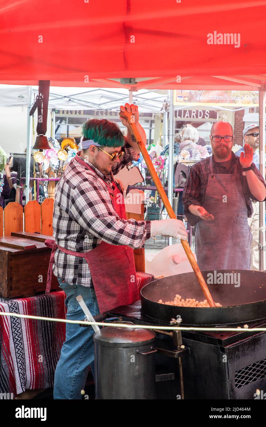 Everett, WA USA 06102022 Kettle Korn Vendor Stirring Pot at