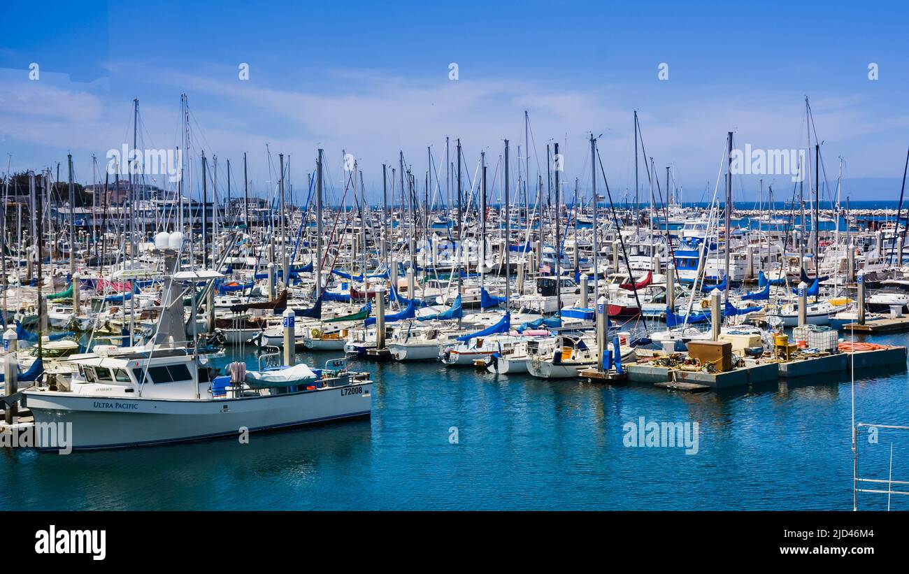 Sailboats at Old Fishermen's Wharf, Monterey, California Stock Photo