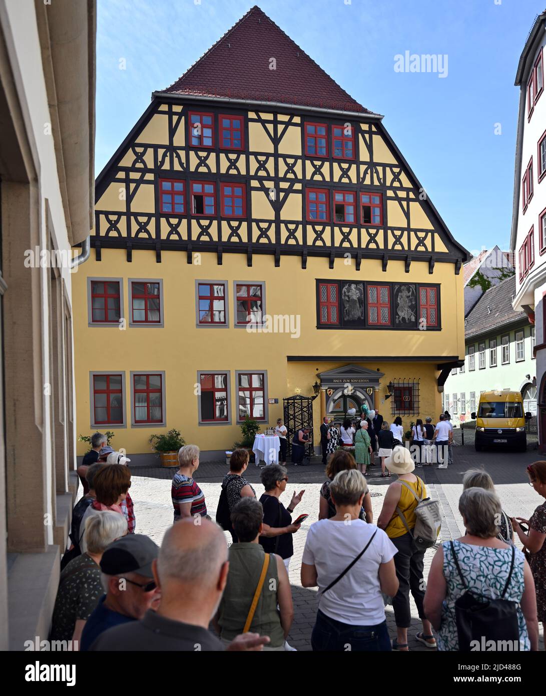 Erfurt, Germany. 17th June, 2022. The "Haus zum Sonneborn" from the 16th century is the wedding house and registry office of Erfurt. Many registry offices in Thuringia offer unusual locations for weddings. However, the clear majority of couples opt for a civil wedding ceremony on the premises of the registry office, according to a survey conducted by the German Press Agency. Credit: Martin Schutt/dpa/Alamy Live News Stock Photo