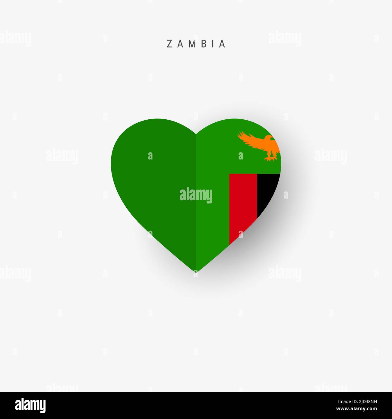 Zambia heart shaped flag. Origami paper cut Zambian national banner. 3D