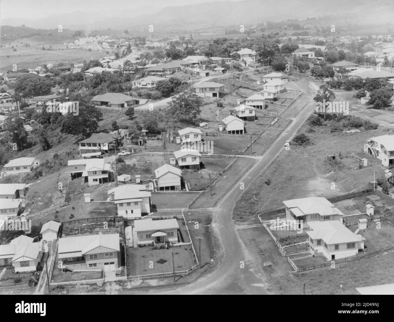Aerial view of Murwillumbah in 1957, showing east Murwillumbah Stock Photo Alamy