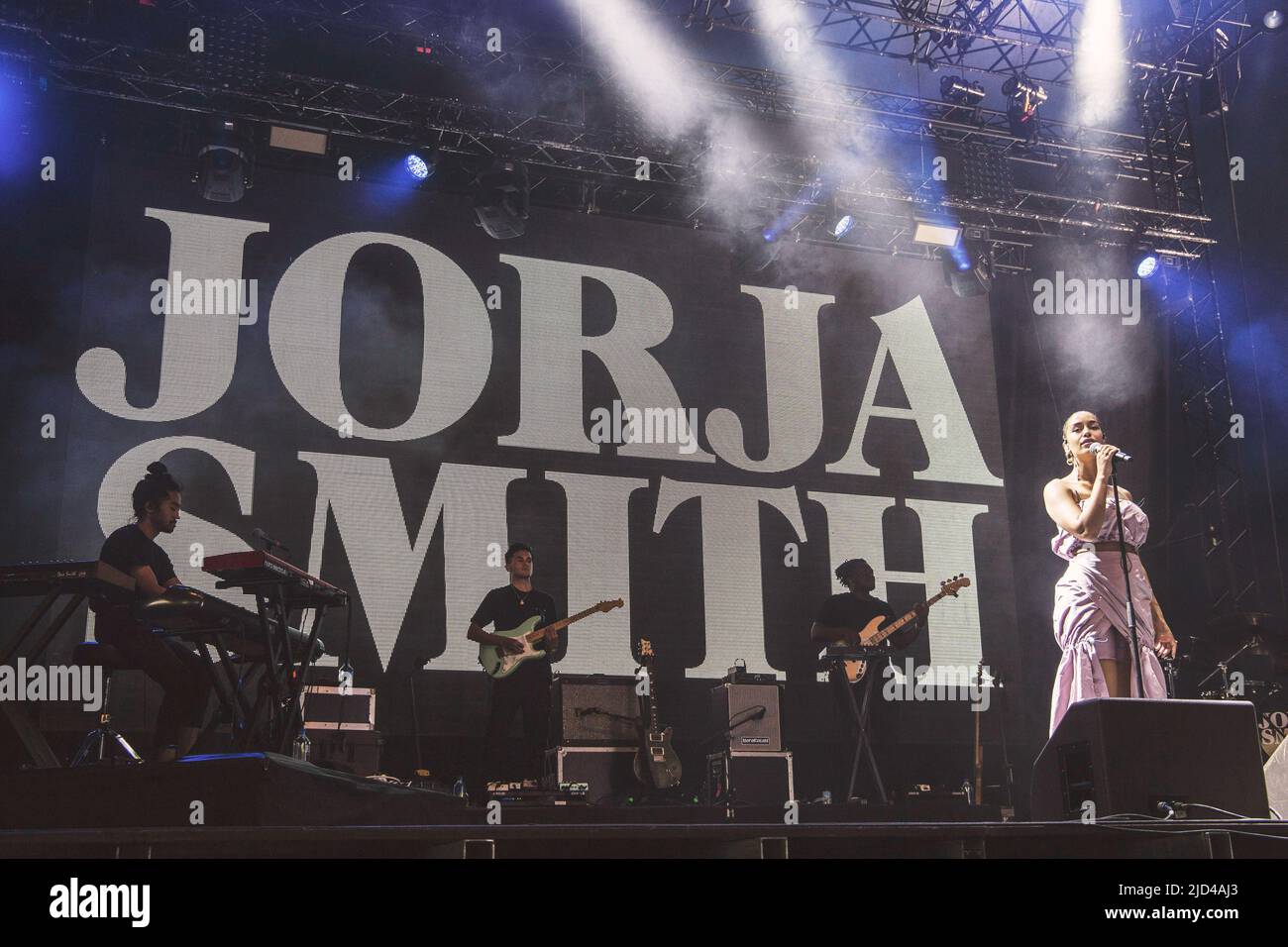 Jorja Smith performs live on stage at Way Out West festival in Slottsskogen, Gothenburg. Stock Photo