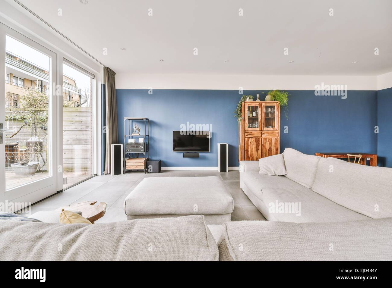 Image showcasing Living room interior design in a modern minimalist style with large ...