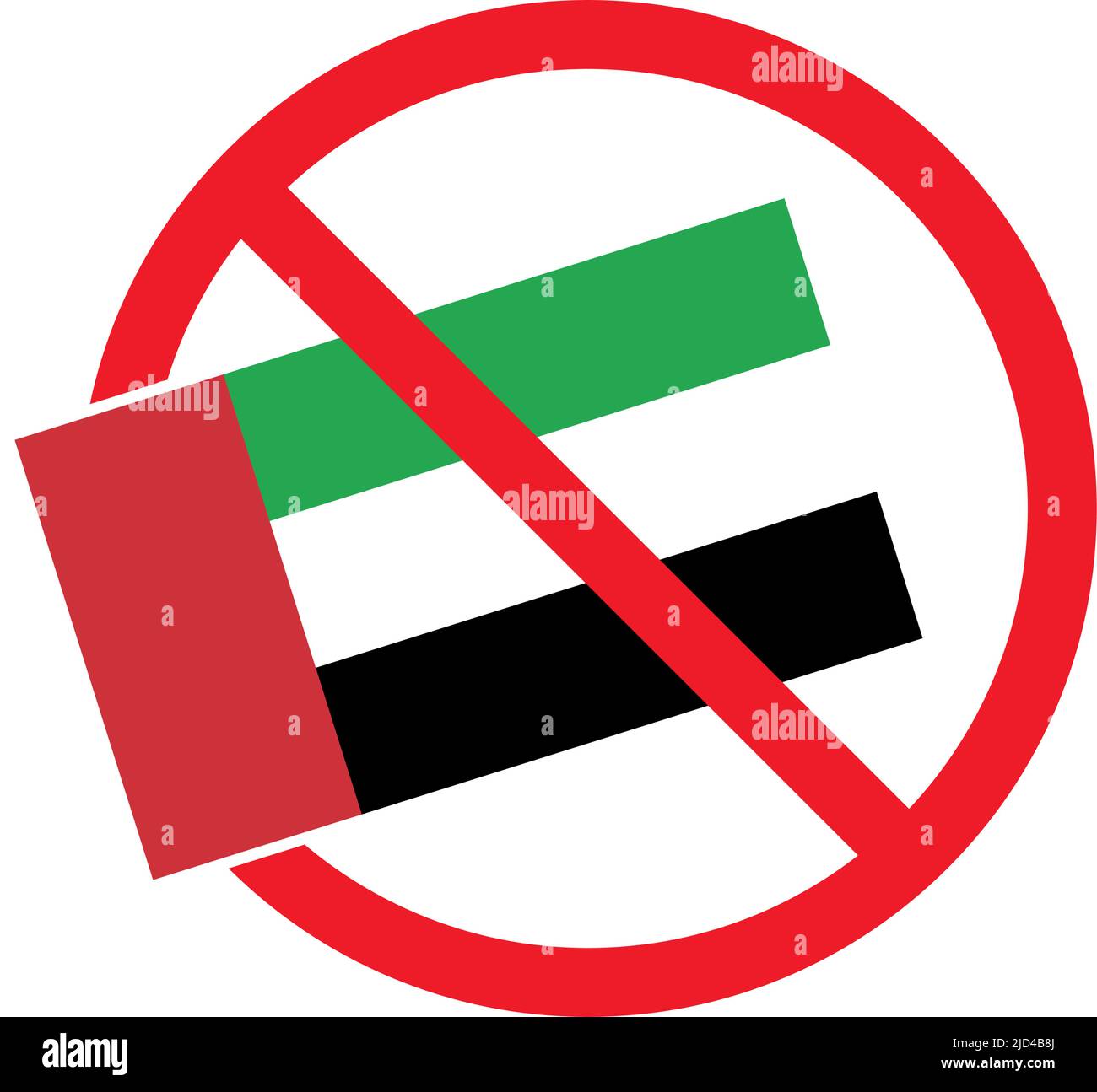 Prohibited sign and United Arab Emirates flag. Warning and danger. Editable vector. Stock Vector