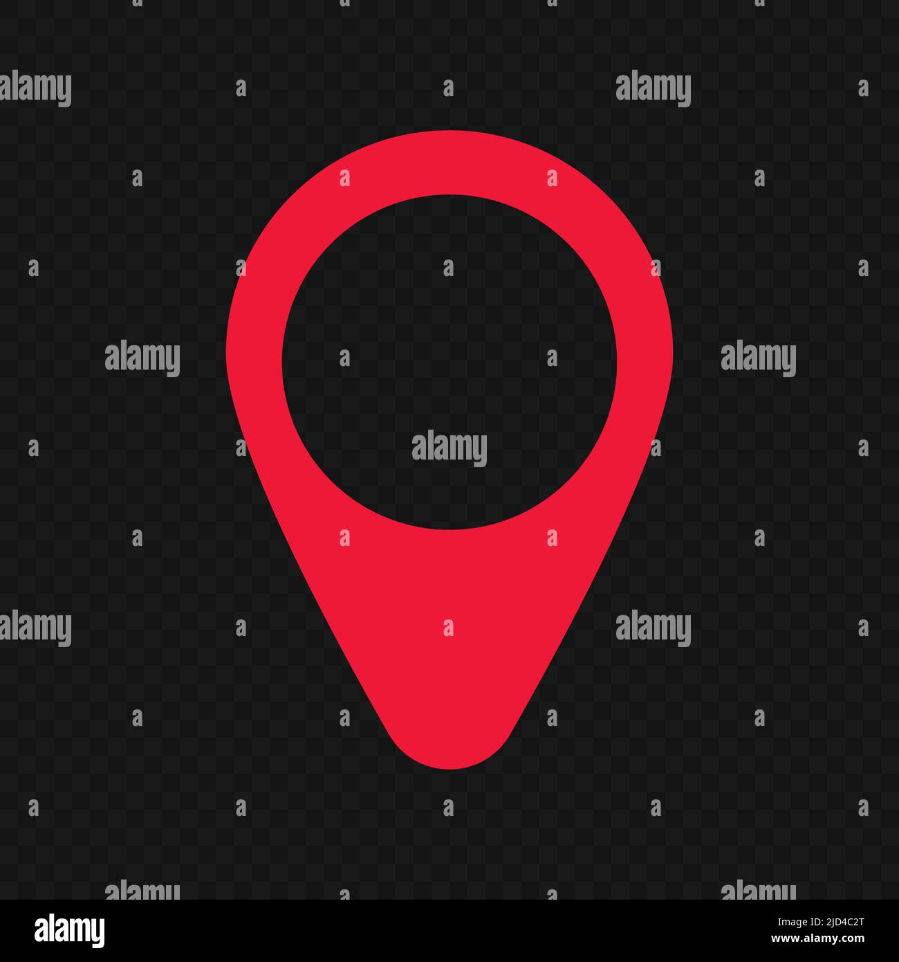 Red map pin isolated on black background. Editable vector Stock Vector