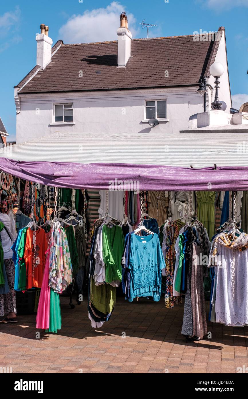 Epsom Surrey, London, June 11 2022, Market Trader Selling Selection Of Fashionable Womens Clothing Stock Photo