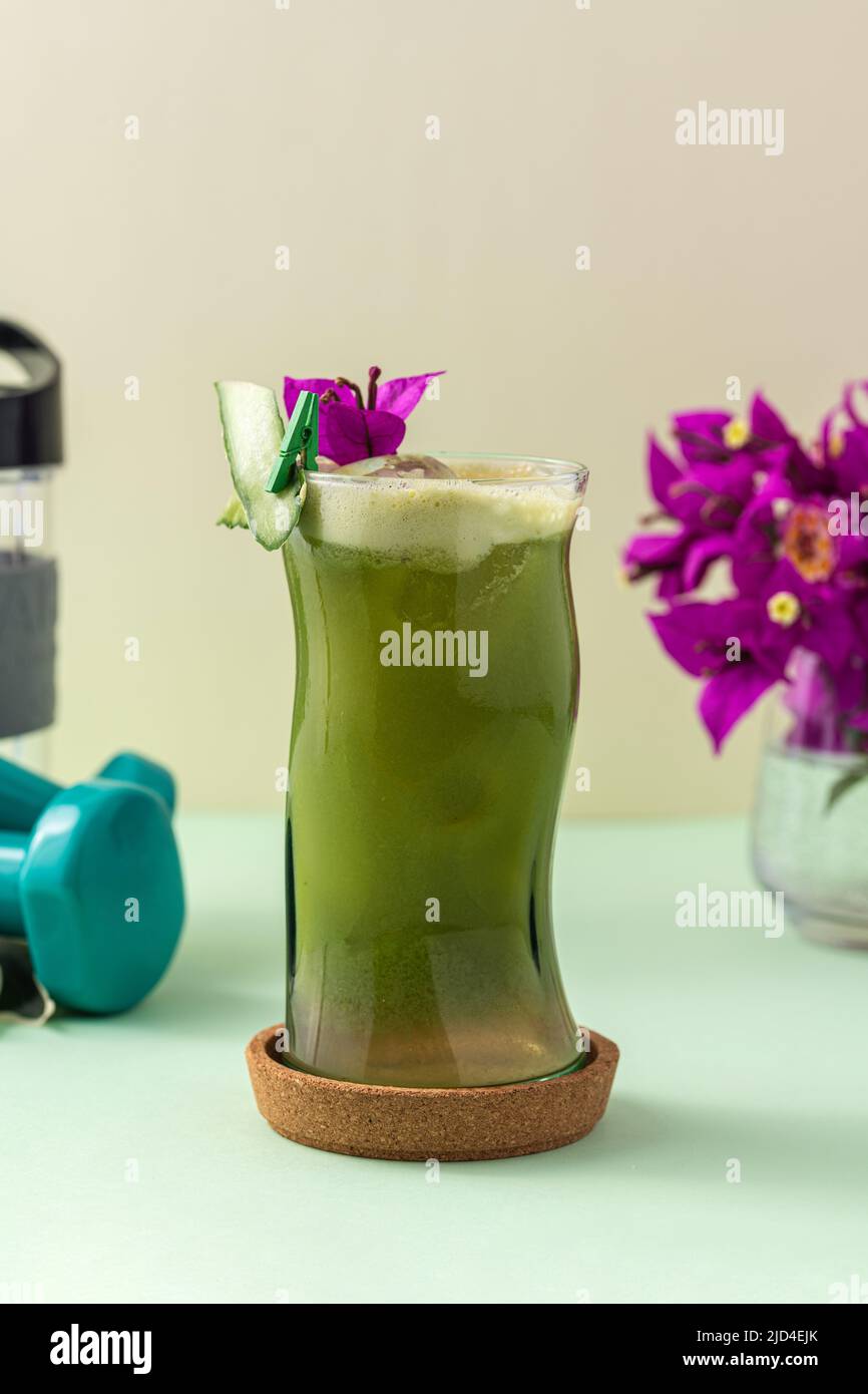 Vegetable smoothie, healthy organic juice made from celery, green